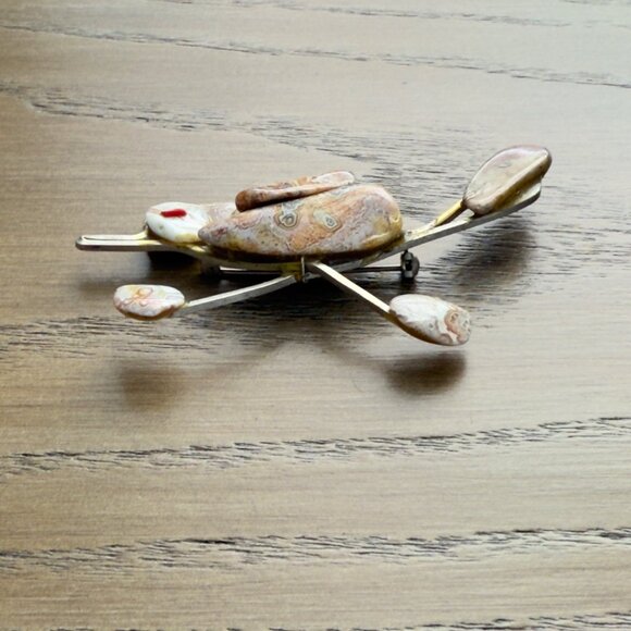 Vintage Handcrafted Stone Roadrunner Brooch Pin Silver Tone - Picture 3 of 11